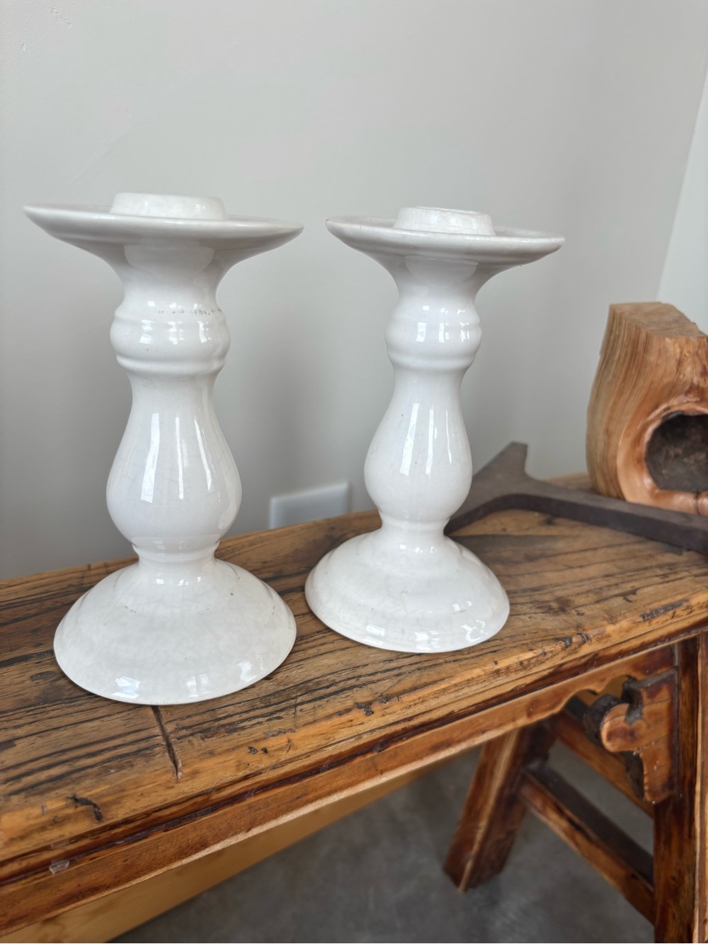 Cottage Core White Ceramic Candle Holders Rustic